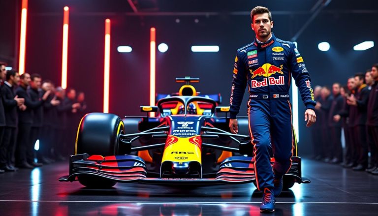découvrez la nouvelle monoplace de red bull dévoilée avec éclat en formule 1 et l'entrée impressionnante du jeune pilote hadjar sur la scène.