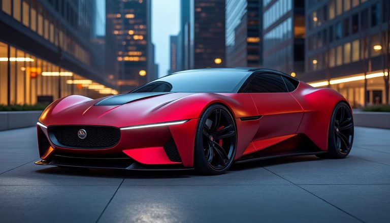 découvrez la jaguar type 00 en rouge mat, une sportive futuriste audacieuse à la recherche de son identité unique entre design innovant et performance exceptionnelle.