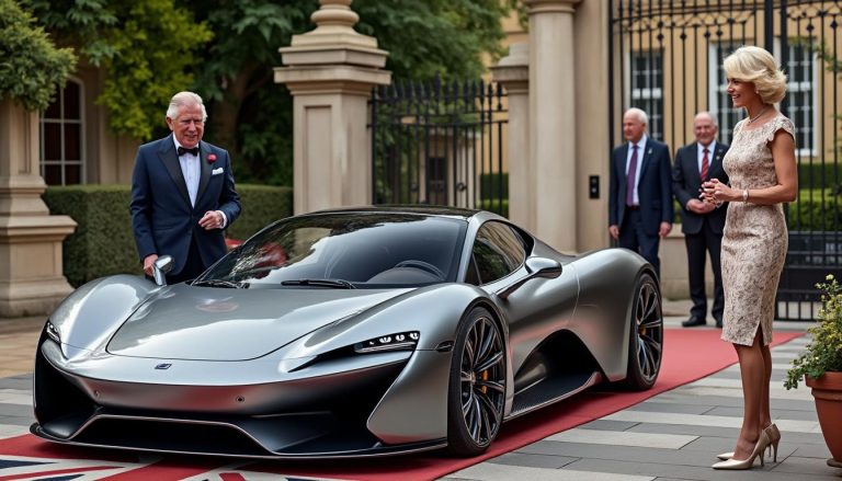 le roi charles et la reine camilla présentent une voiture de sport électrique de 160 000 £, tandis que le monarque fait une remarque humoristique sur son silence « mortellement efficace ».