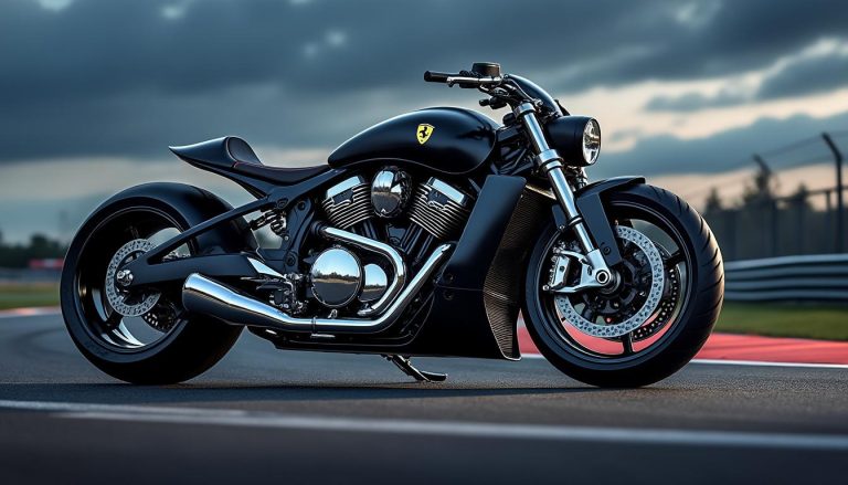 découvrez une moto exceptionnelle équipée d'un moteur v8 ferrari de 3,5 litres, alliant audacieusement vitesse et puissance pour une expérience de conduite unique.