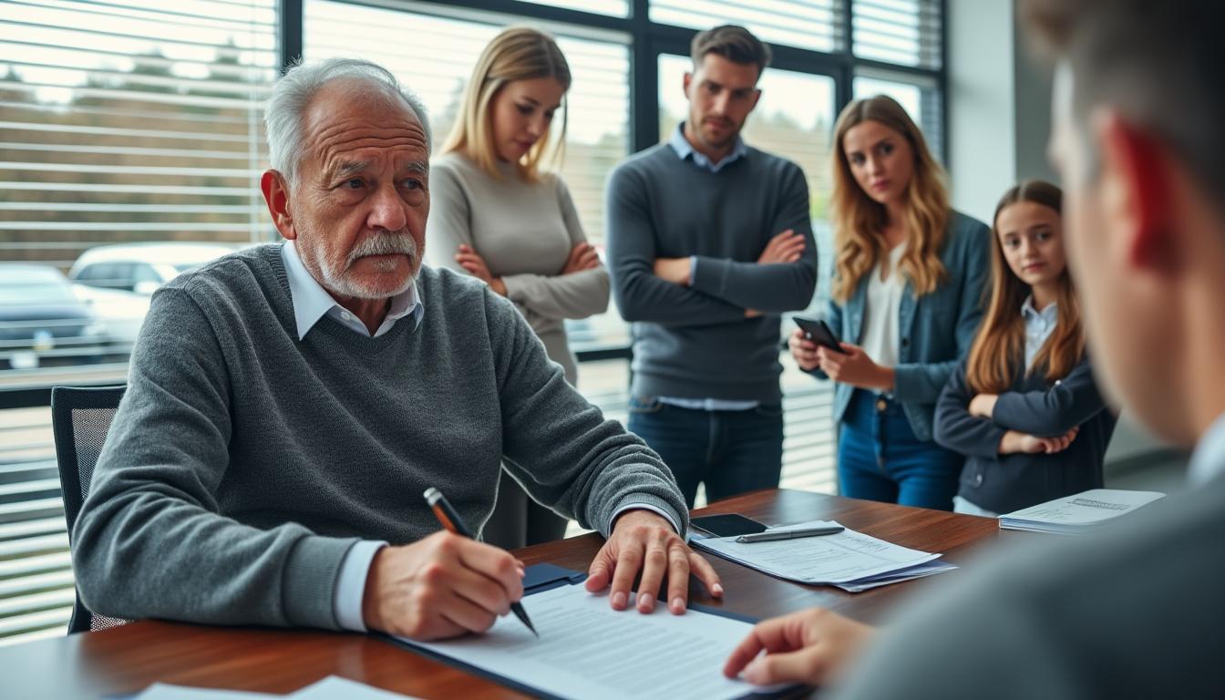 à 92 ans, malgré les contraintes de l'ehpad et l'utilisation d'une chaise roulante, il réussit à obtenir un leasing pour une voiture de 34 000 €, montrant que la détermination n'a pas d'âge.