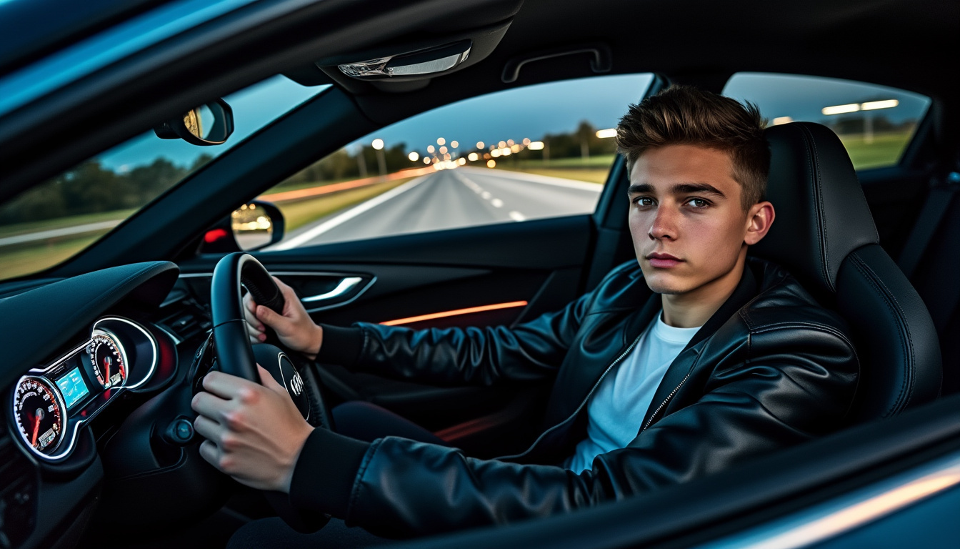 à 18 ans et fraîchement titulaire du permis, il s'offre une audi rs6 et fonce sur l'autoroute à 230 km/h, mêlant jeunesse, passion et vitesse extrême.