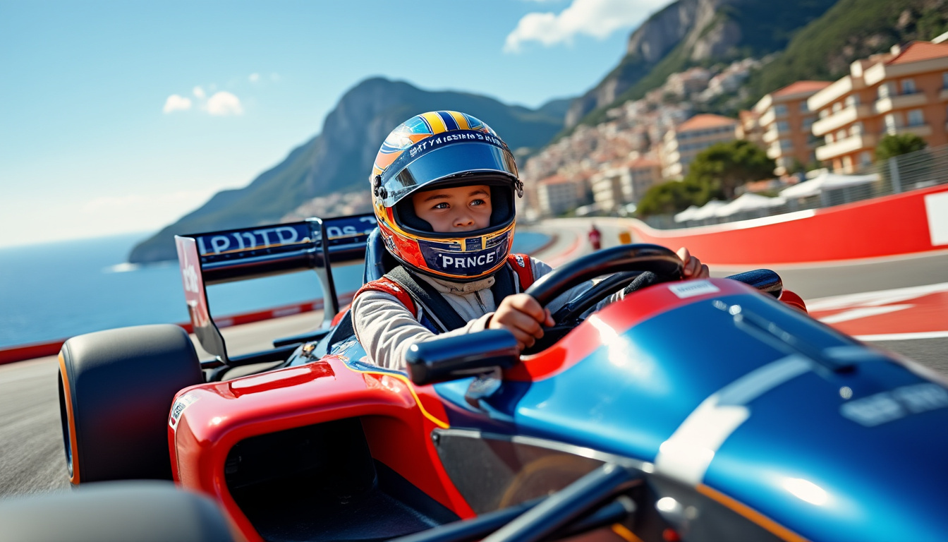 découvrez le prince jacques de monaco prenant le départ du grand prix au volant d'une voiture de rêve, une aventure palpitante sur le célèbre circuit.