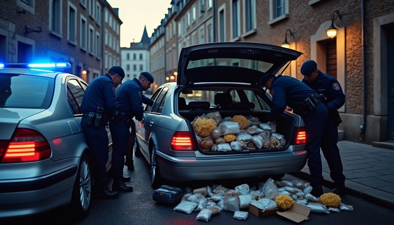 à vannes, une course-poursuite spectaculaire s'achève par la découverte d'un important stock de stupéfiants caché dans un véhicule, révélant une affaire majeure de trafic de drogue.