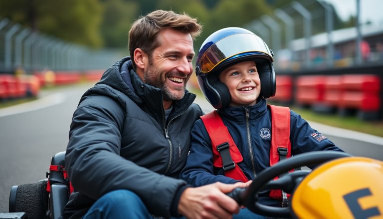 le prince carl philip de suède partage un moment complice sur la piste de karting avec son fils alexander, entre vitesse et sourires.