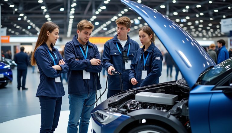 au mondial de l’auto, des lycéens en mécanique découvrent les métiers et les défis de la transition vers l’électrique.